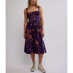 NWT FREE PEOPLE Laters Baby Midi Dress / Grape Combo Size M